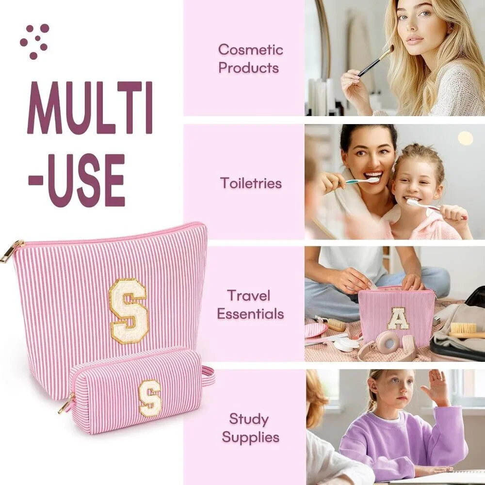 2 PCS Makeup Bags Women Travel Toiletry Organizer Pink Gifts for Teen Girls